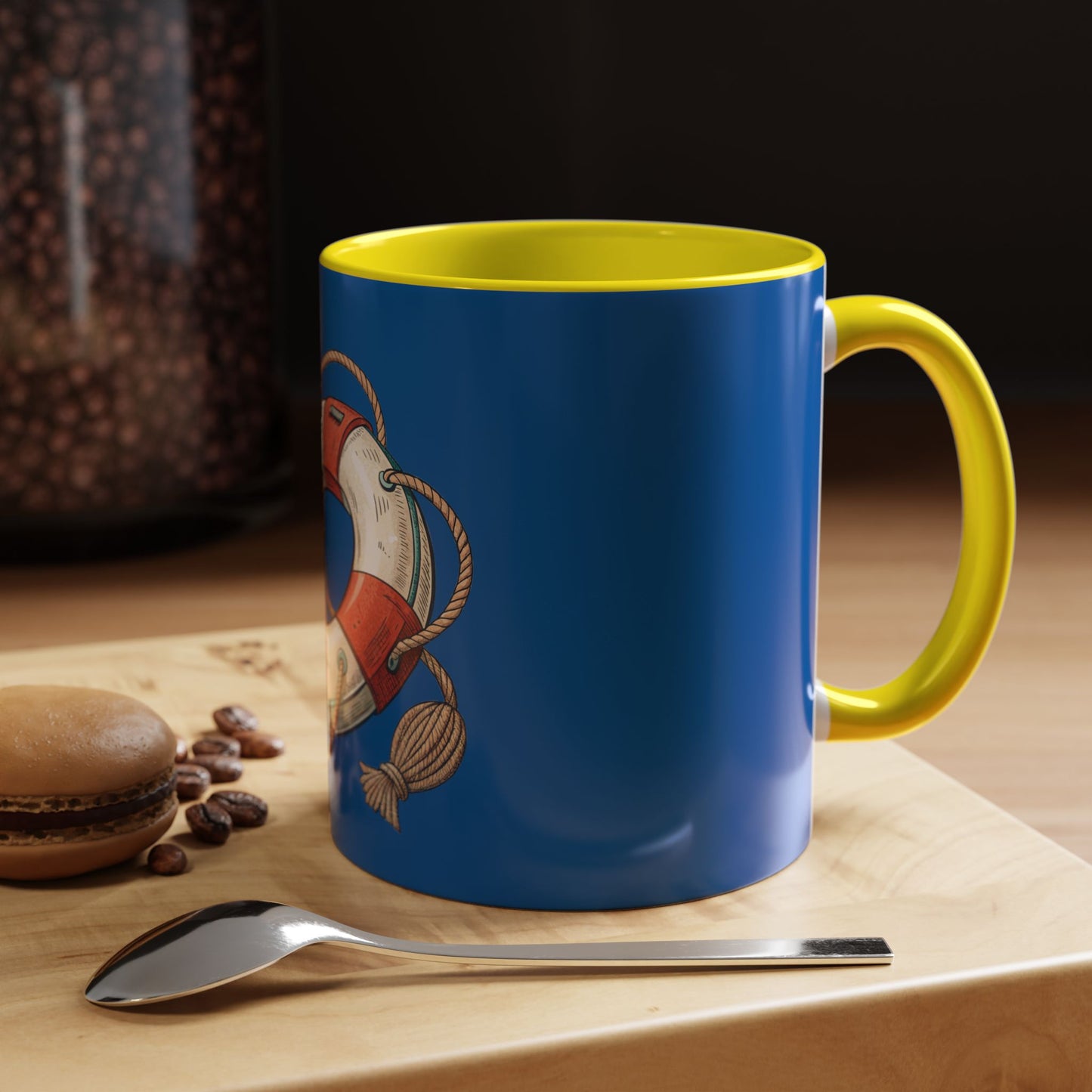 Lifesaver Accent Coffee Mug - Nautical Gift, Beach Decor, Sailor's Coffee Cup, Ocean Lover Mug, Summer Vibes