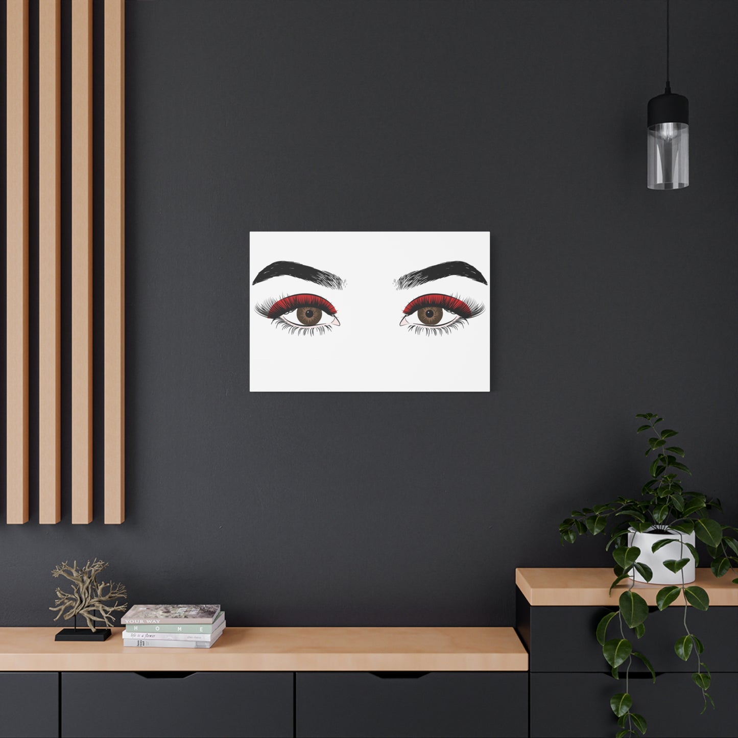 Red Lashes Wall Art Canvas — Glam Eyes Makeup Decor