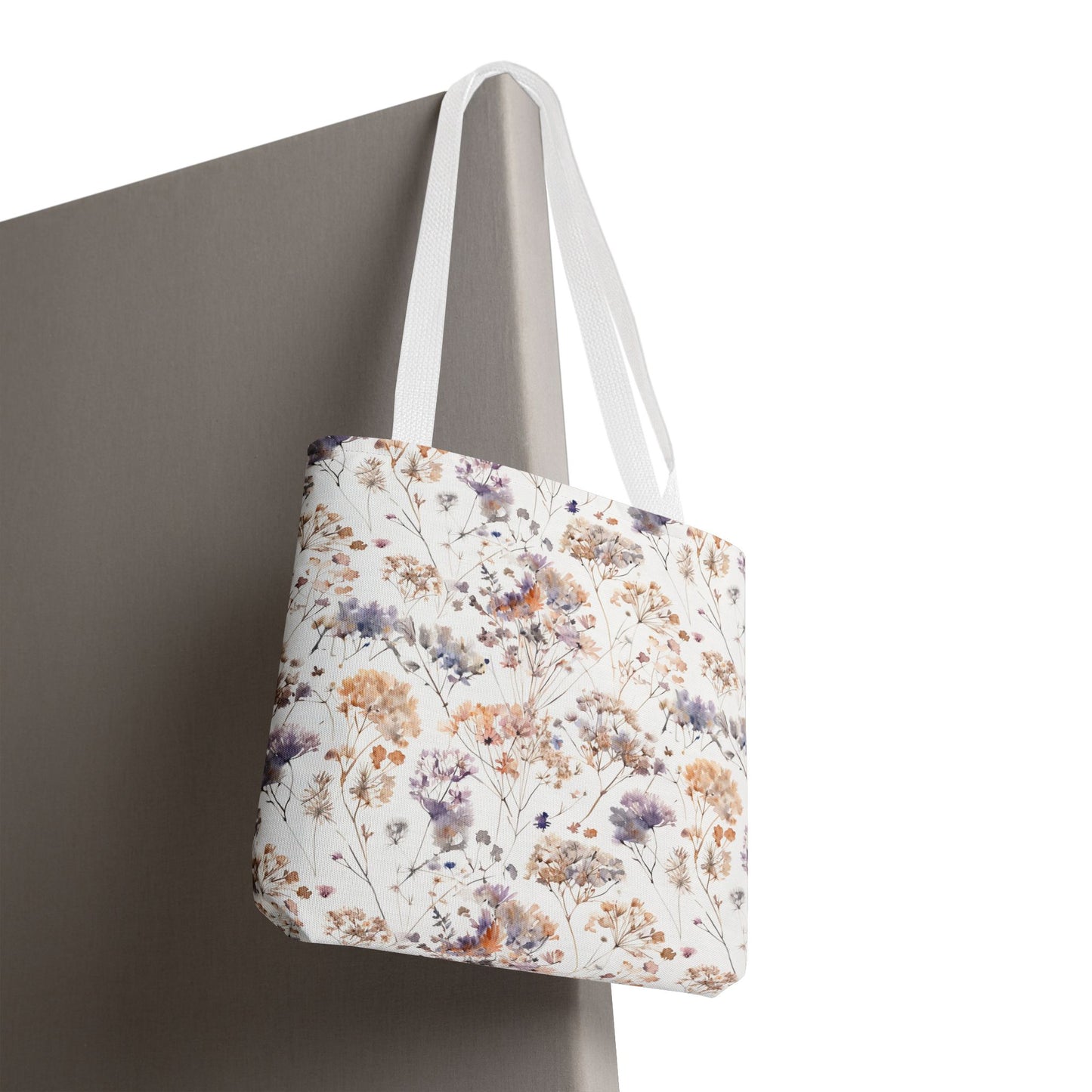 Floral Ditsy Print Tote Bag – Neutral Watercolor Wildflower Market Bag
