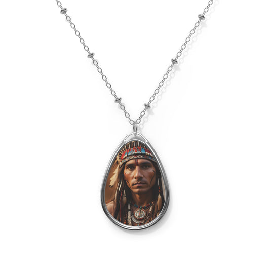 Native American Inspired Oval Necklace | Bohemian Jewelry, Gift for Him or Her, Culture Symbol, Everyday Wear, Ethnic Pendant