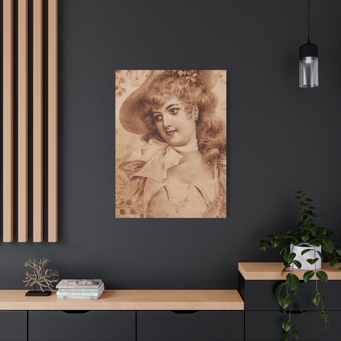 Vintage Sepia Portrait Canvas — Romantic Victorian Lady Matte Wall Art