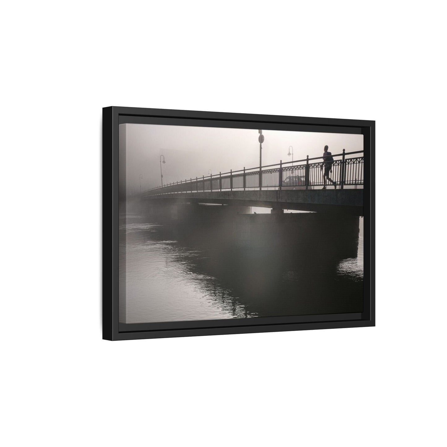 Framed Matte Canvas - Foggy Bridge Black & White Photography