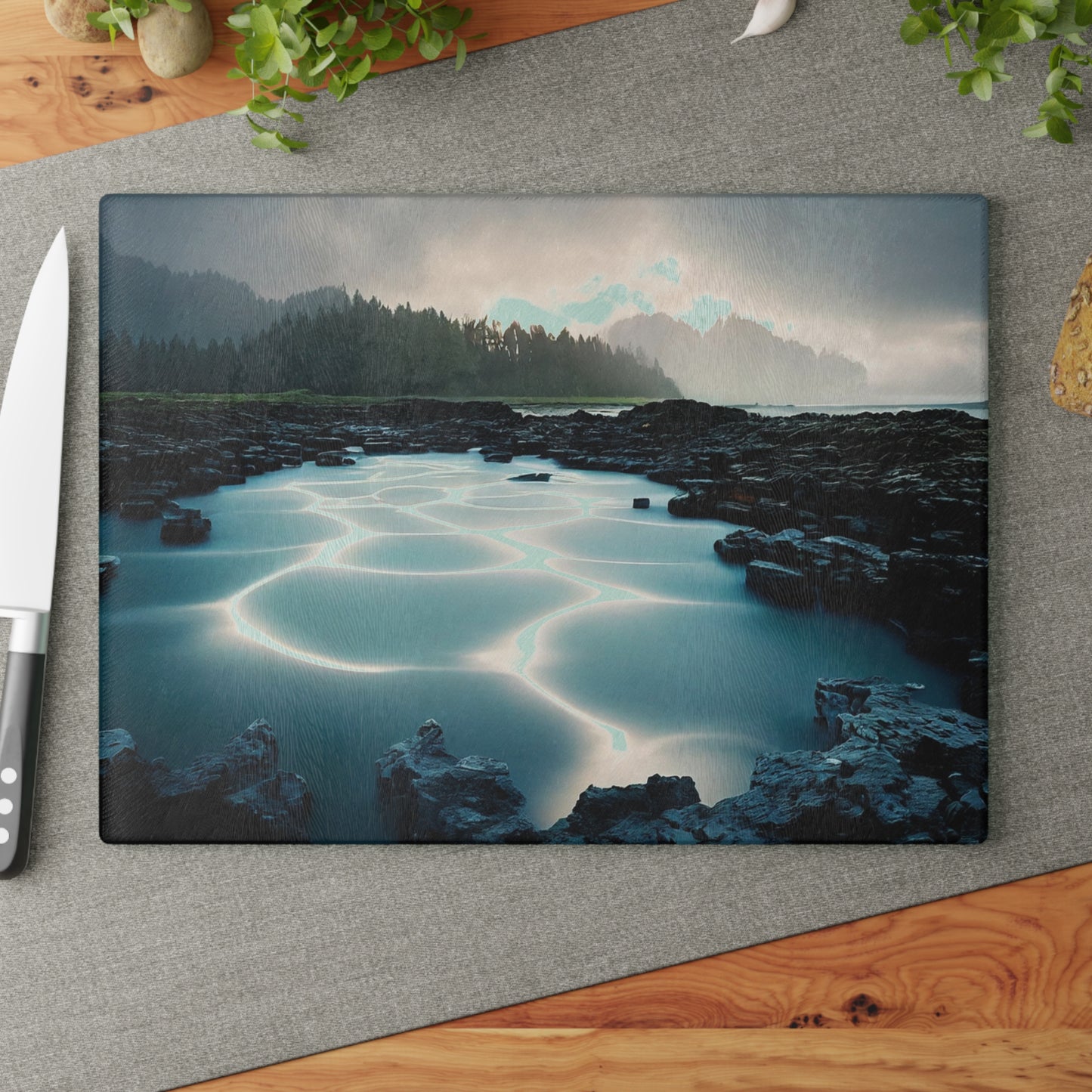 Serene Landscape Glass Cutting Board, Elegant Kitchen Decor, Artisan Gift for Cooks, Chef Gift, Housewarming Present, Nature Lover's Kitchen