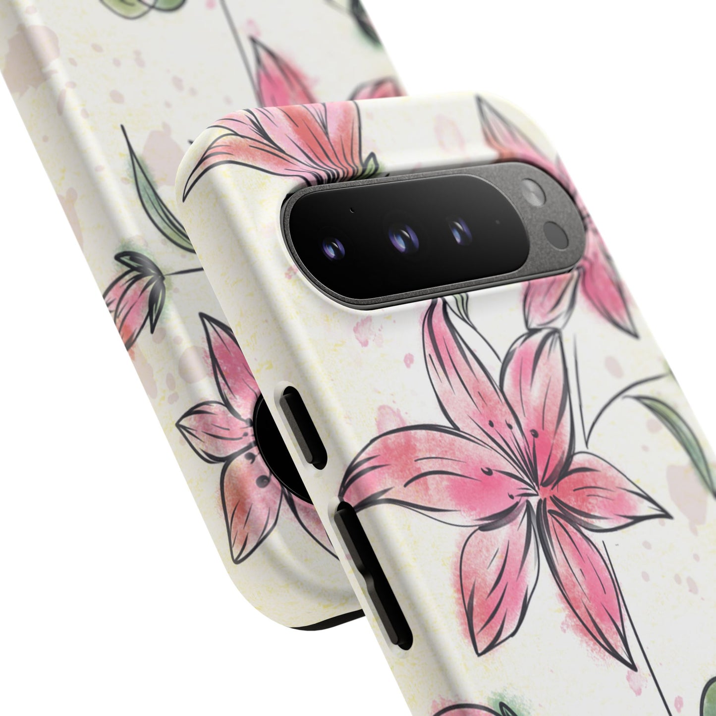 Floral Phone Case with Elegant Pink Lilies, Cute Floral Accessories, Phone Protection, Gift for Her, Stylish Cell Phone Cover