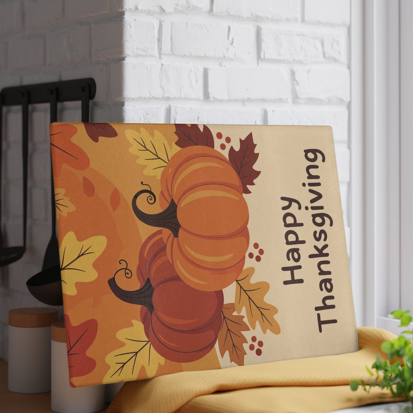 Happy Thanksgiving Pumpkin Glass Cutting Board