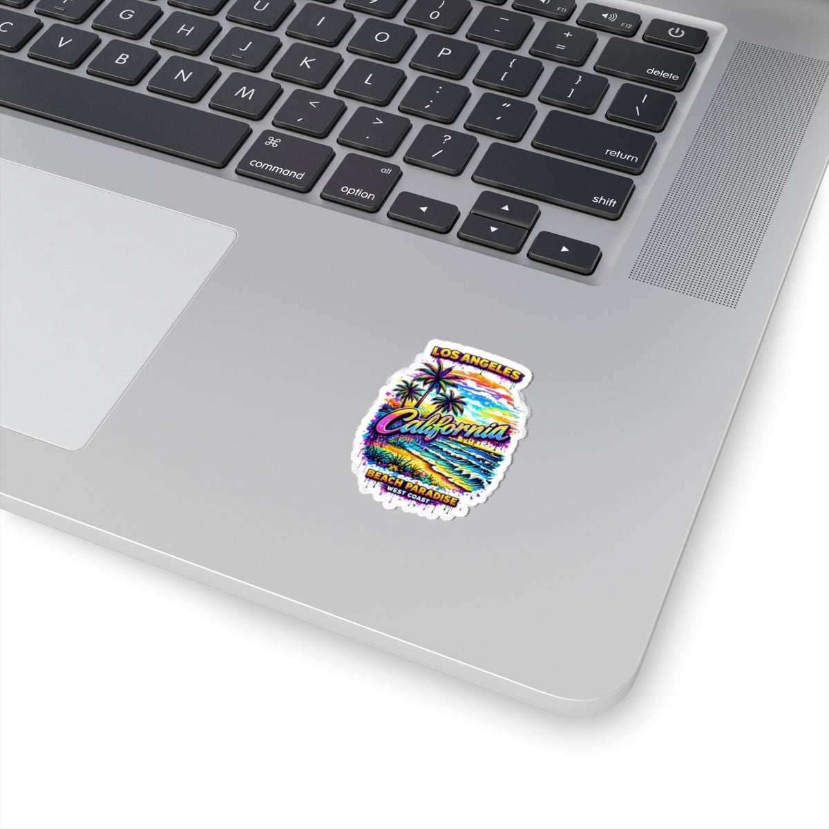 California Beach Paradise Kiss-Cut Sticker — Los Angeles Palm Tree Surf Vibes