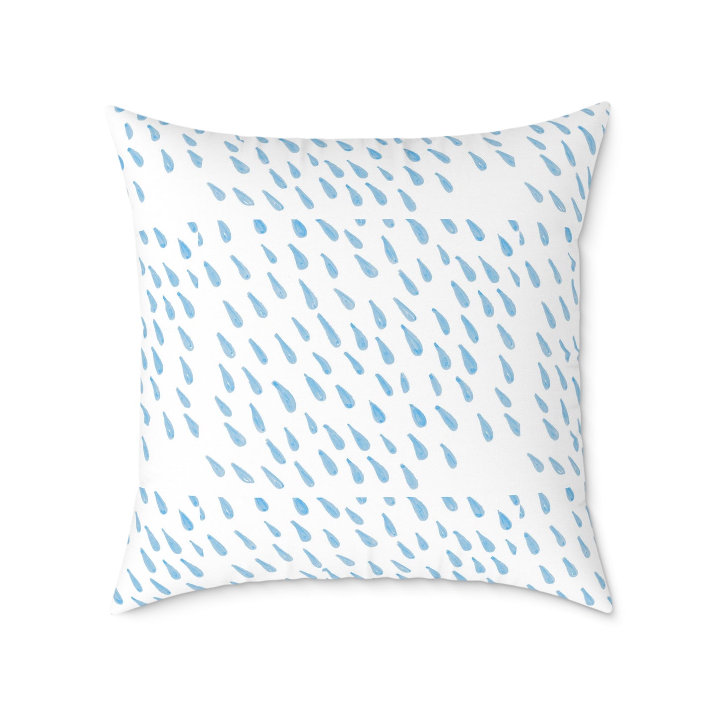 Blue Raindrop Pattern Square Pillow — Minimal Coastal Decorative Throw Pillow