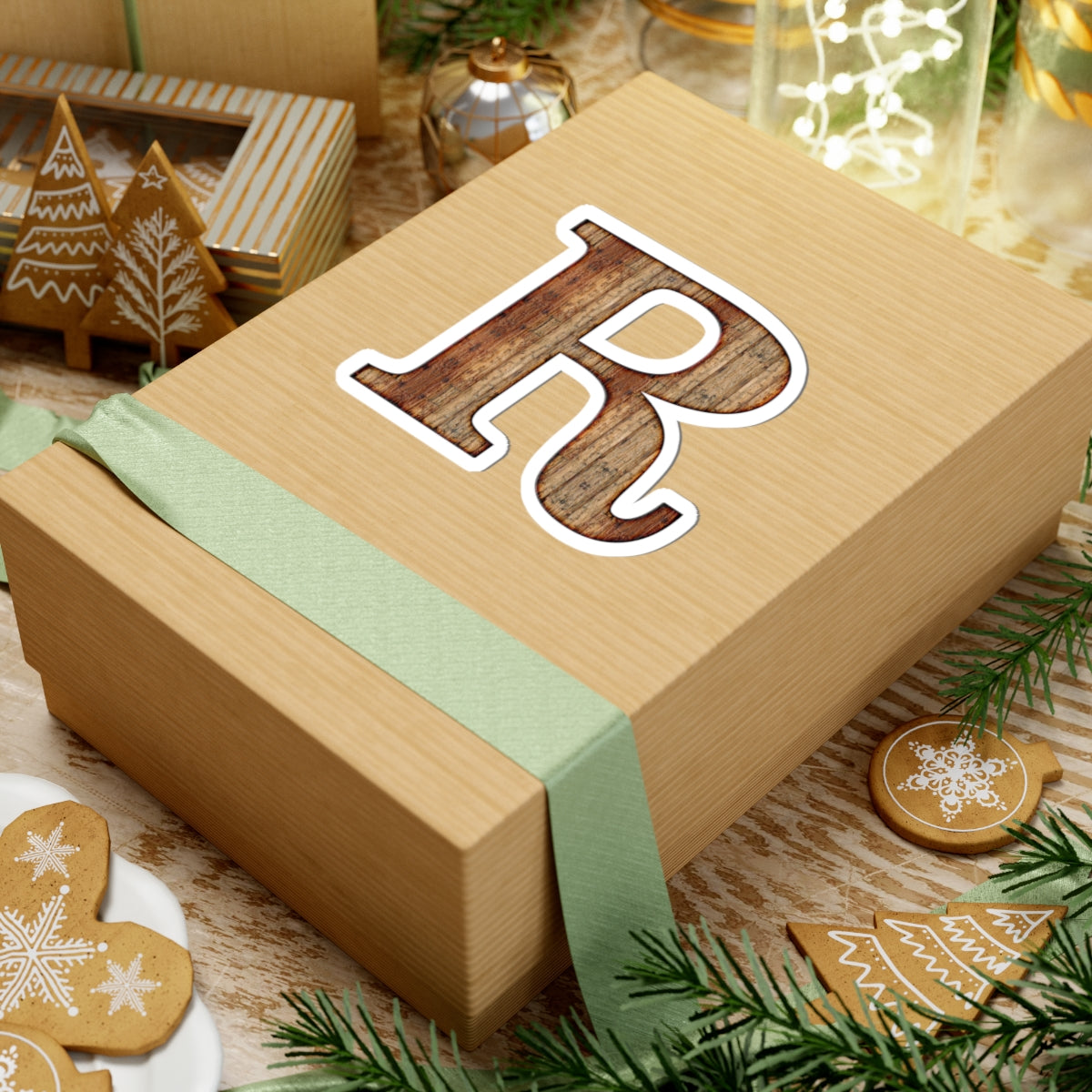 Woodgrain Letter R Kiss-Cut Sticker — Rustic Monogram Laptop Decal