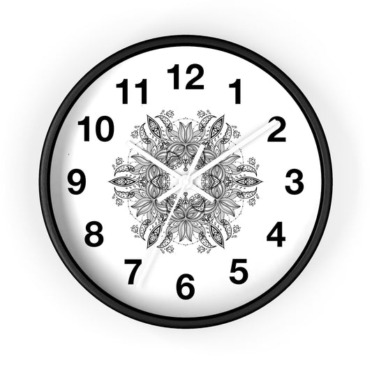 Mandala Wall Clock — Black & White Floral Boho Home Décor