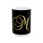 Gold Monogram 'M' Ceramic Mug – Elegant Initial Coffee Cup (11oz & 15oz)