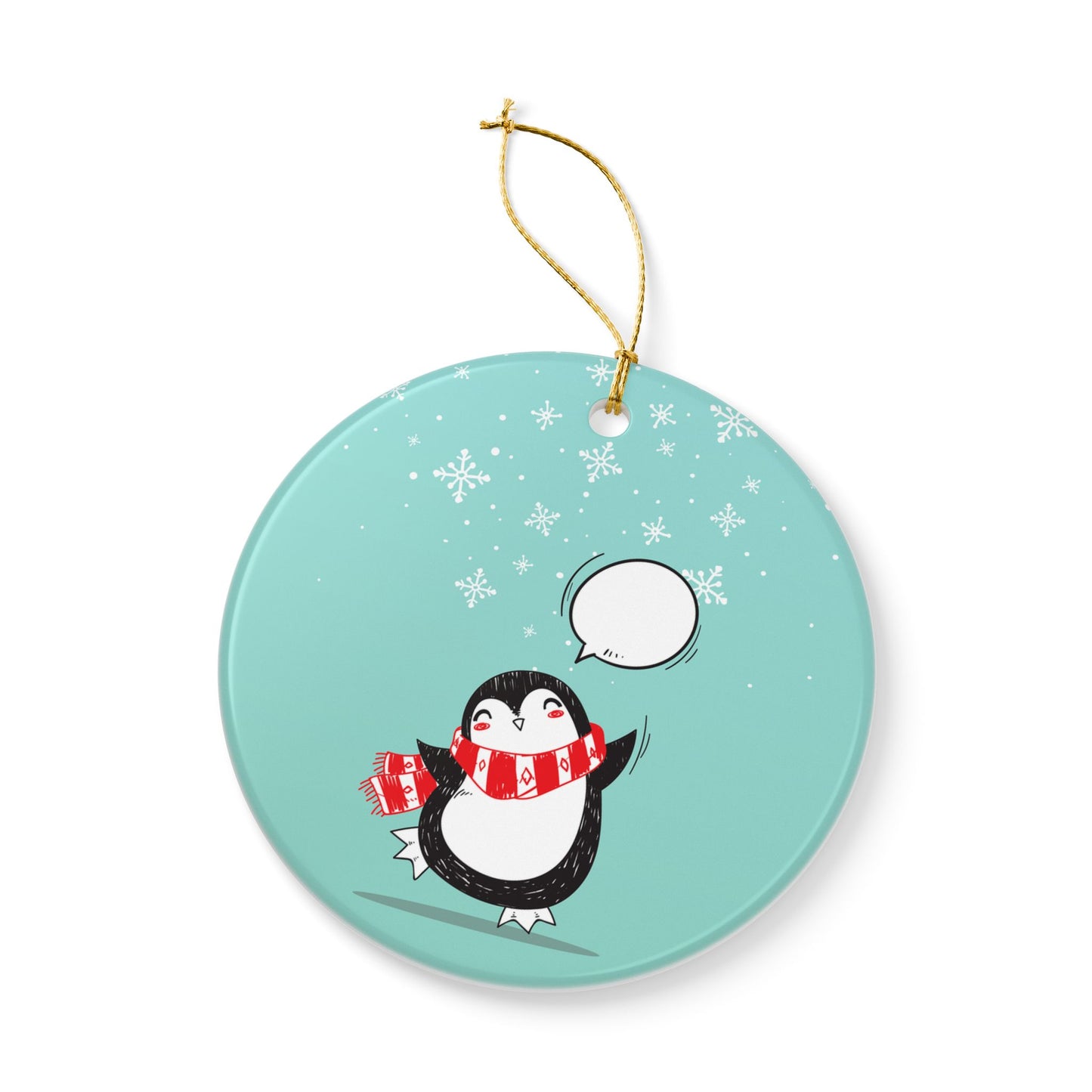 Cute Penguin Ceramic Ornament — Holiday Snowflakes, Two-Sided Christmas Tree Decoration