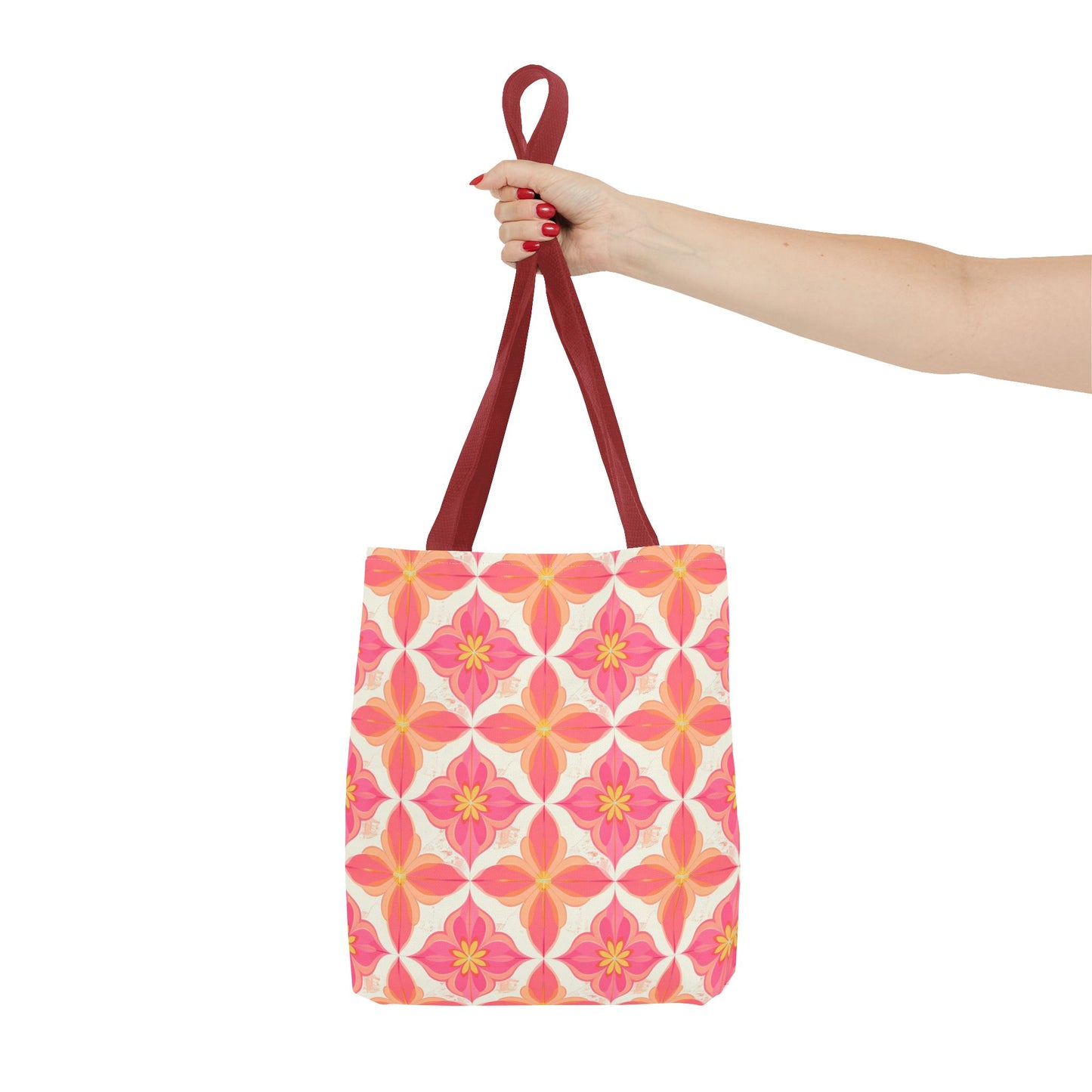 Pink Floral Geometric Tote Bag — All-Over Print Reusable Shopper