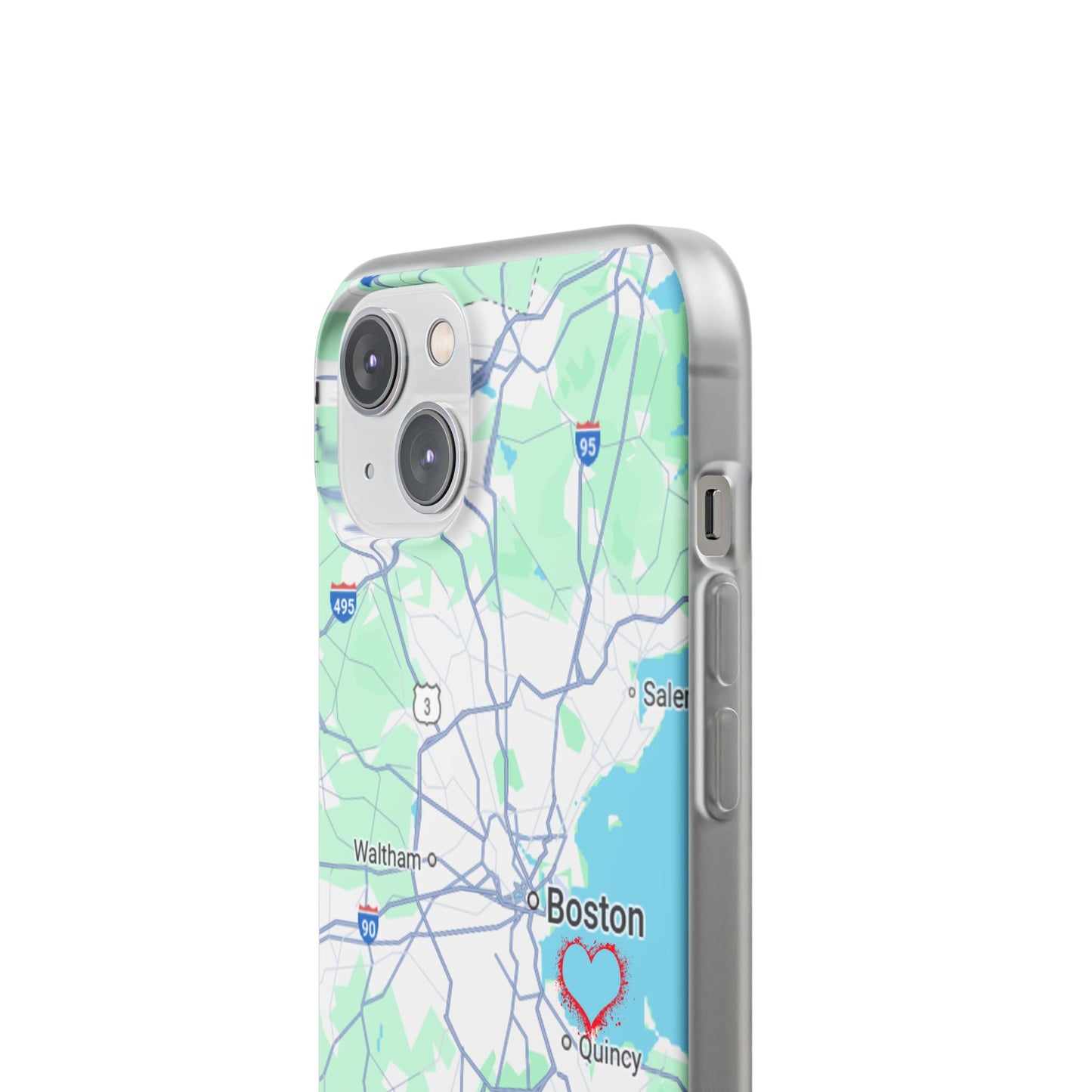 Boston Map Flexi Case for iPhone, Custom Location Phone Case, Unique Gift, Boston Heart Design, Travel Lover Accessory