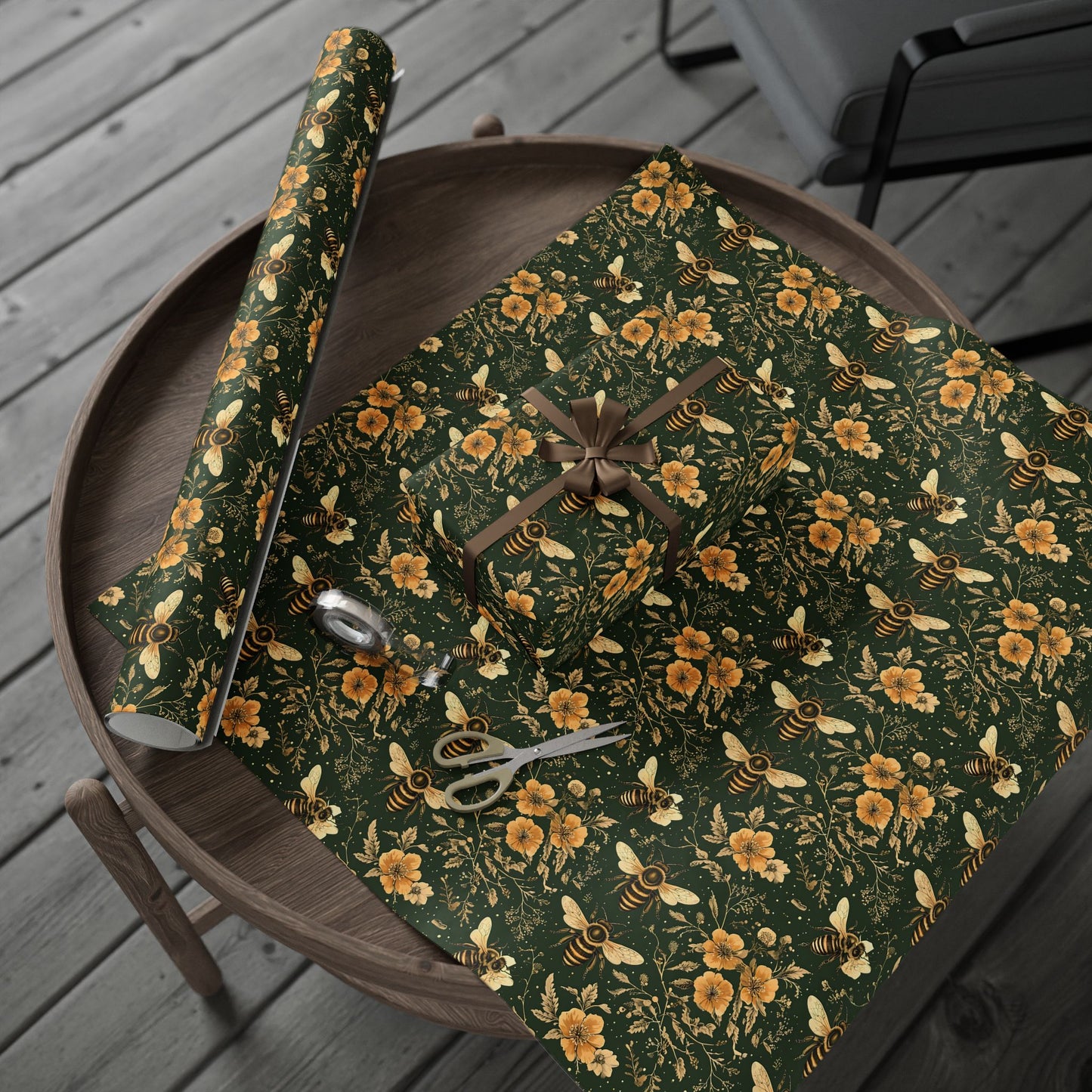 Floral Bee Wrapping Paper, Eco-Friendly Gift Wrap for Birthdays, Weddings, Showers, Baby Showers, Nature Lovers