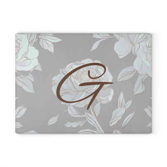 Personalized Floral Glass Cutting Board Letter G