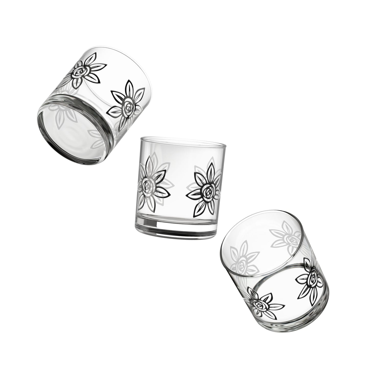 Floral Rocks Glass, Elegant Drinkware for Home Bar, Perfect for Gifts, Entertaining, and Celebrations