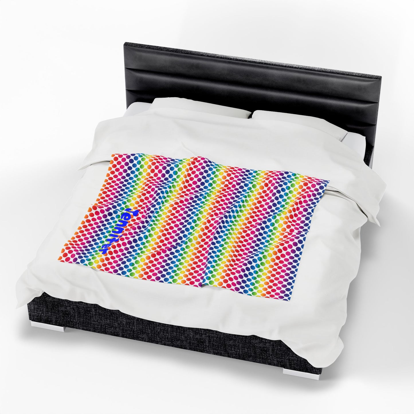 Personalized Velveteen Plush Blanket, Rainbow Polka Dot Throw, Cozy Home Decor, Gift for Kids, Custom Name Blanket, Soft Snuggle Blanket