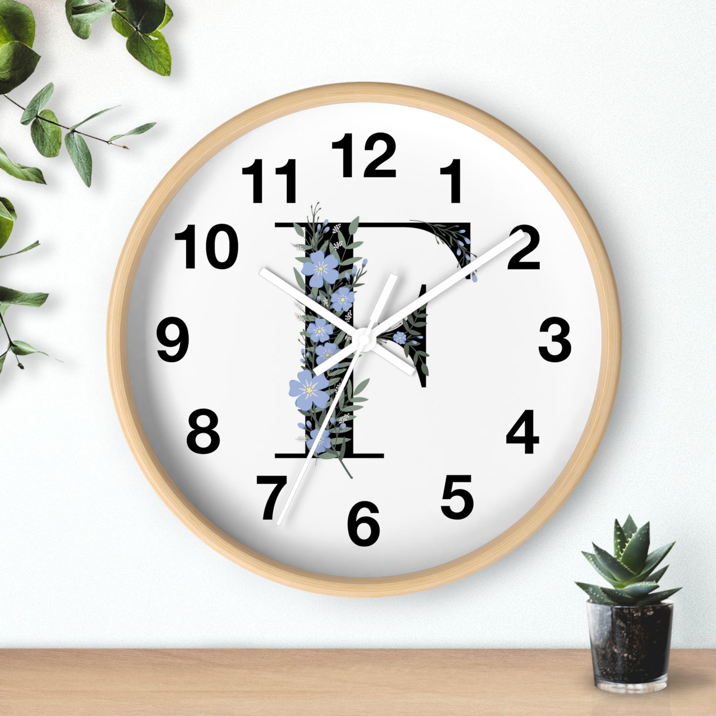 Personalized Floral Initial Wall Clock - Beautiful Home Decor, Gift for Her, Wedding, Housewarming, Mother's Day, Custom Timepiece