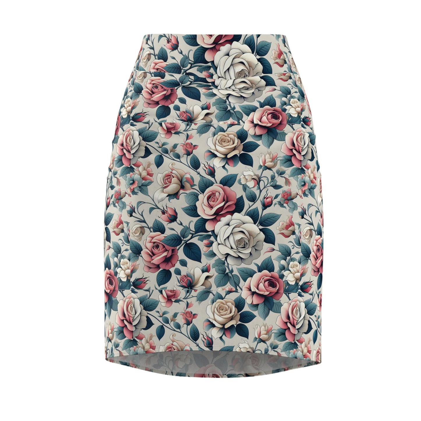 Floral Vintage Rose Pencil Skirt — Pastel All-Over Print