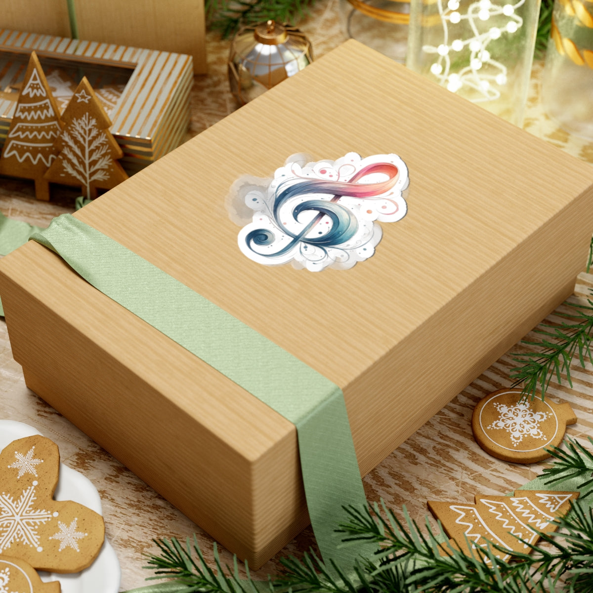 Watercolor Treble Clef Kiss-Cut Sticker — Music Symbol Laptop Decal