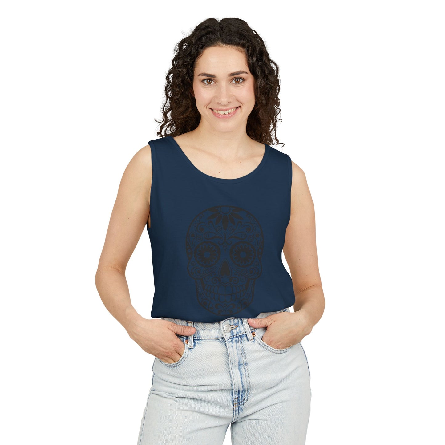 Skull Design Tank Top - Unisex, Cotton Muscle Tee for Festivals