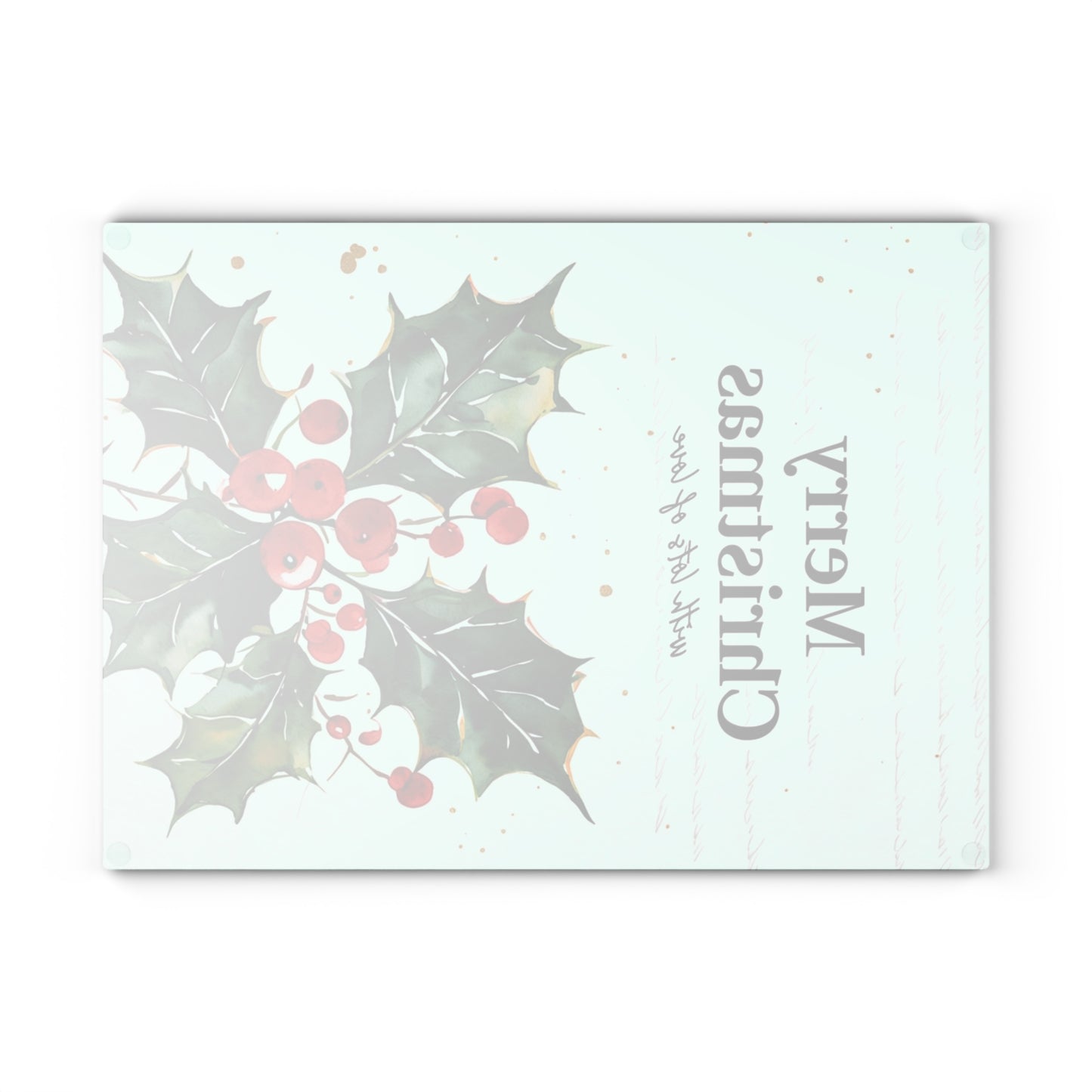 Christmas Holly Glass Cutting Board - "Merry Christmas" Holiday Kitchen Decor
