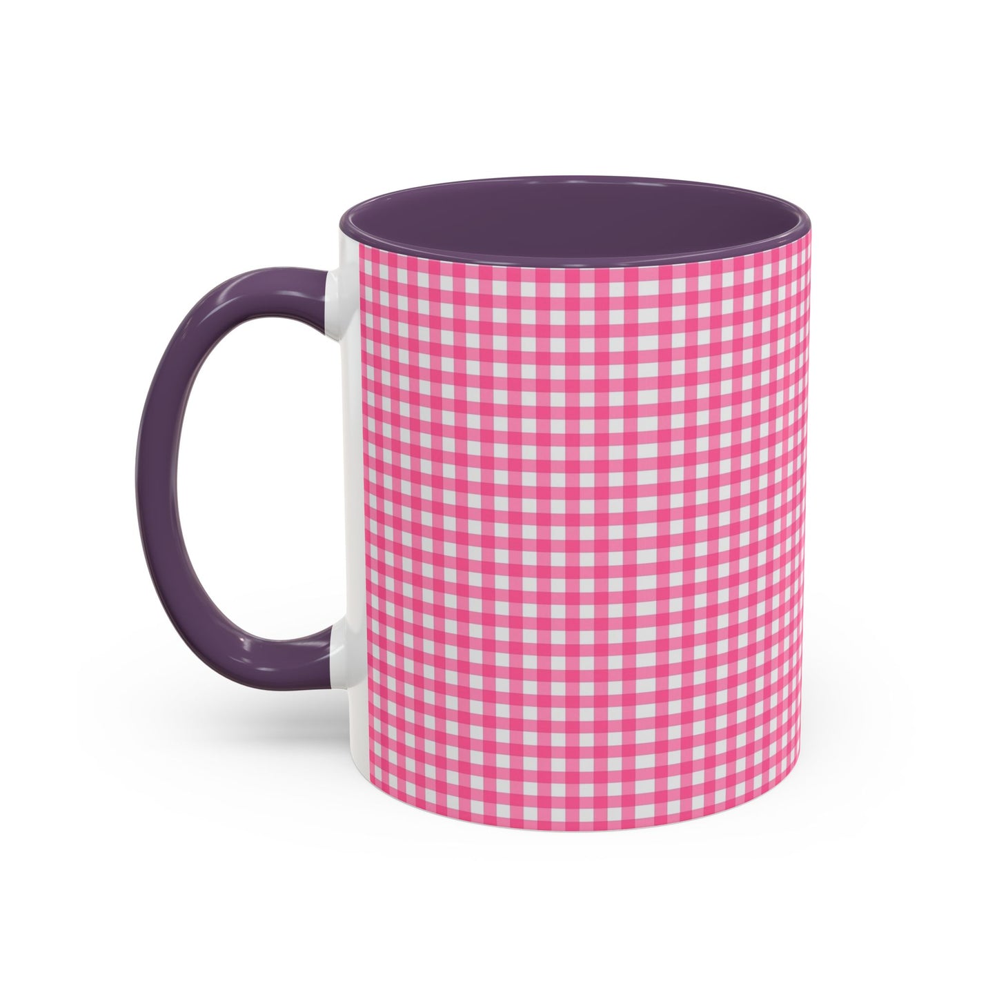 Pink Gingham Accent Coffee Mug, Cute Kitchen Decor, Gift for Coffee Lovers, Home Office Mug, Spring and Summer Vibes