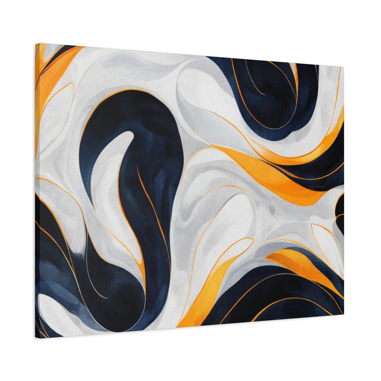 Abstract Fluid Art Matte Canvas Print — Navy, Gold & White Stretched Wall Art