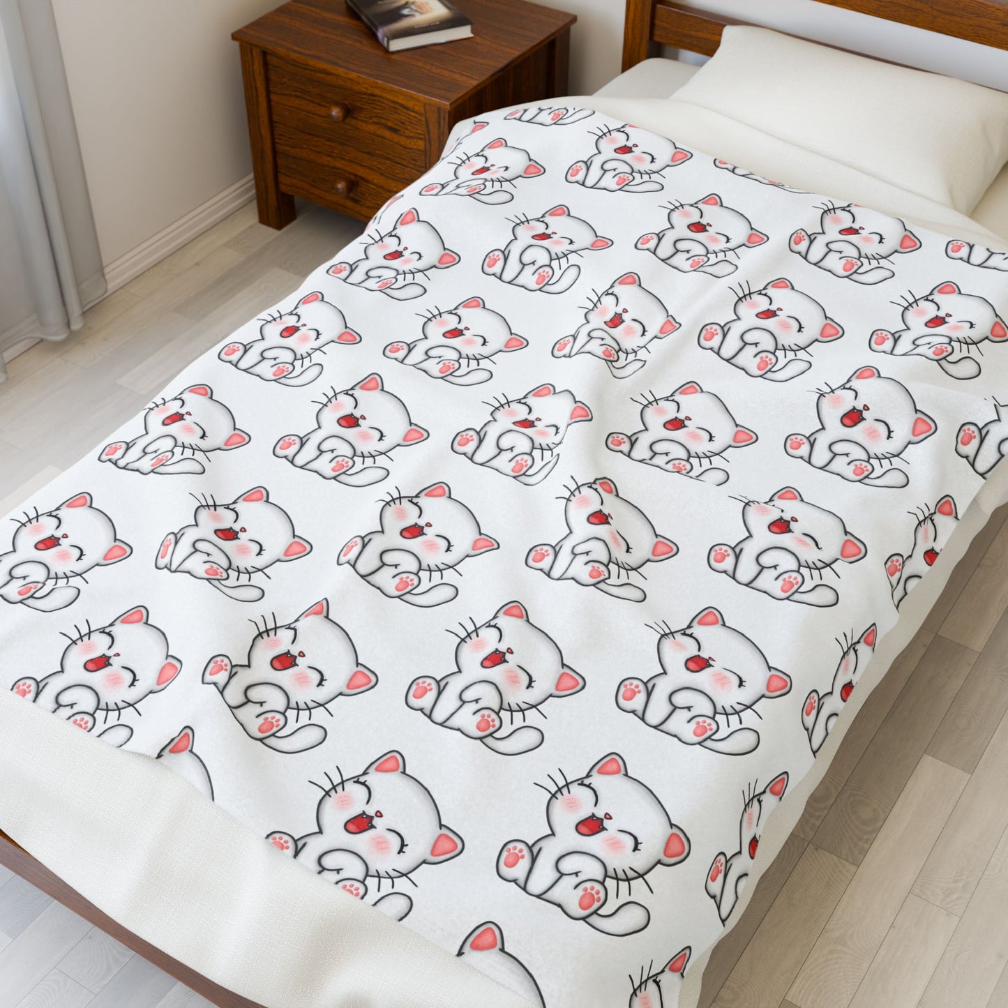 Cute Cat Velveteen Plush Blanket - Cozy Pet Lover Gift, Fleece Throw for Kids, Nursery Decor, Cat Lover Essentials, Adorable Cat Print