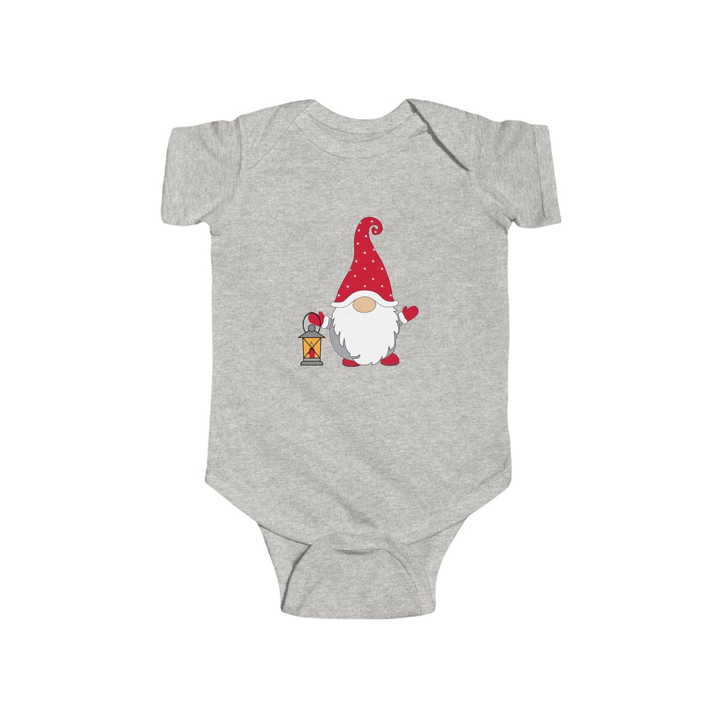 Christmas Gnome Baby Bodysuit - Holiday Infant One-Piece with Lantern & Hearts