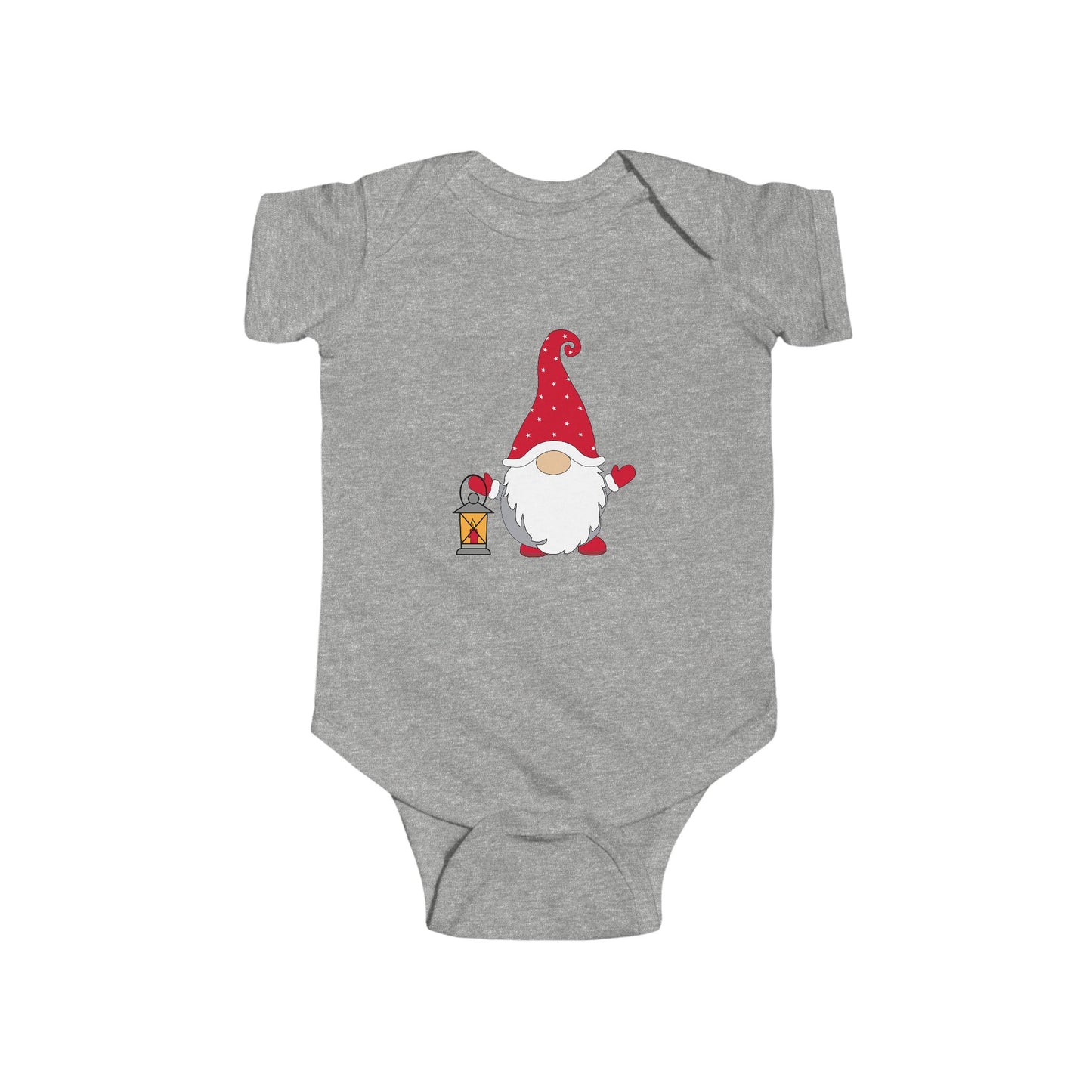 Christmas Gnome Baby Bodysuit - Holiday Infant One-Piece with Lantern & Hearts