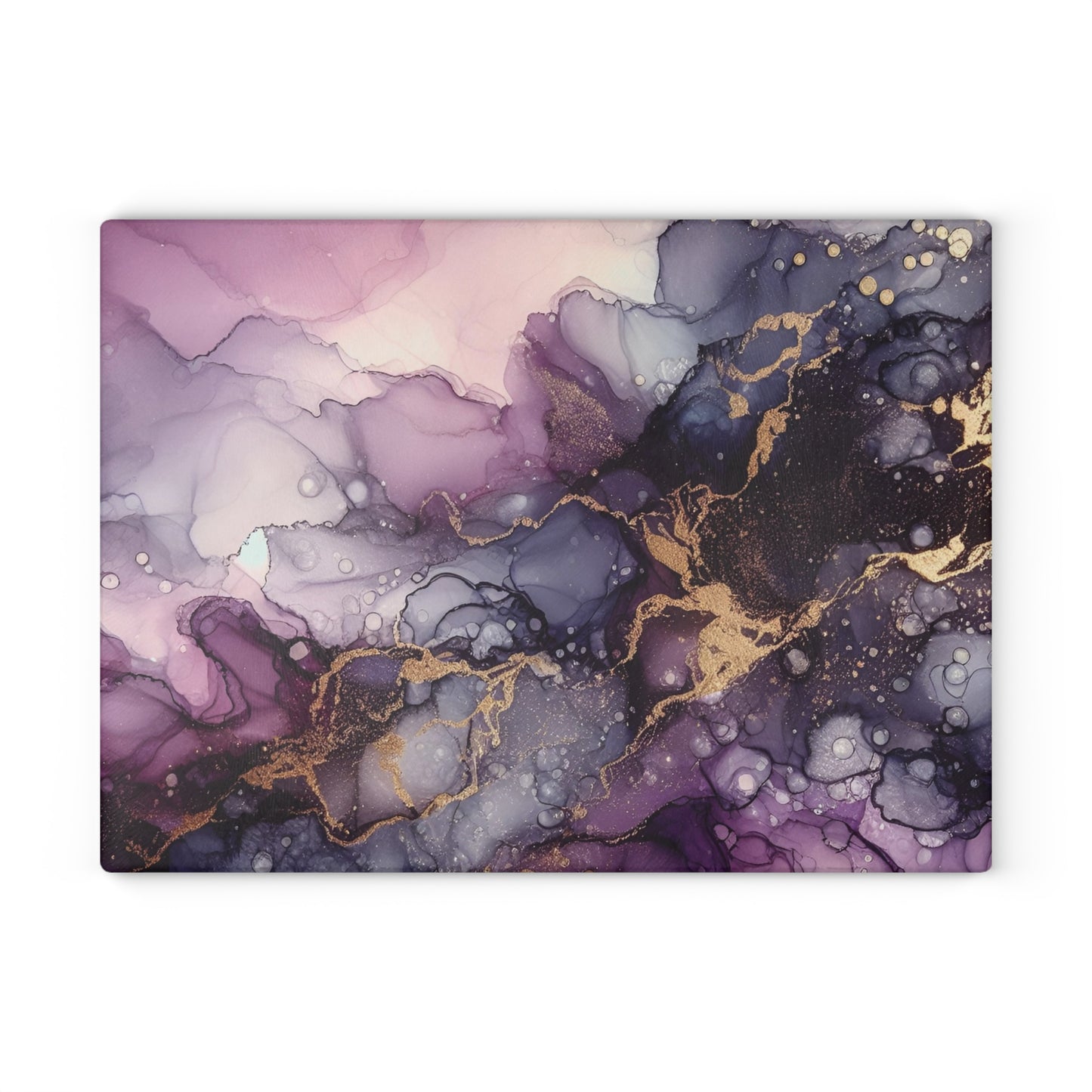 Purple Marble Glass Cutting Board – Abstract Gold Vein Kitchen Board