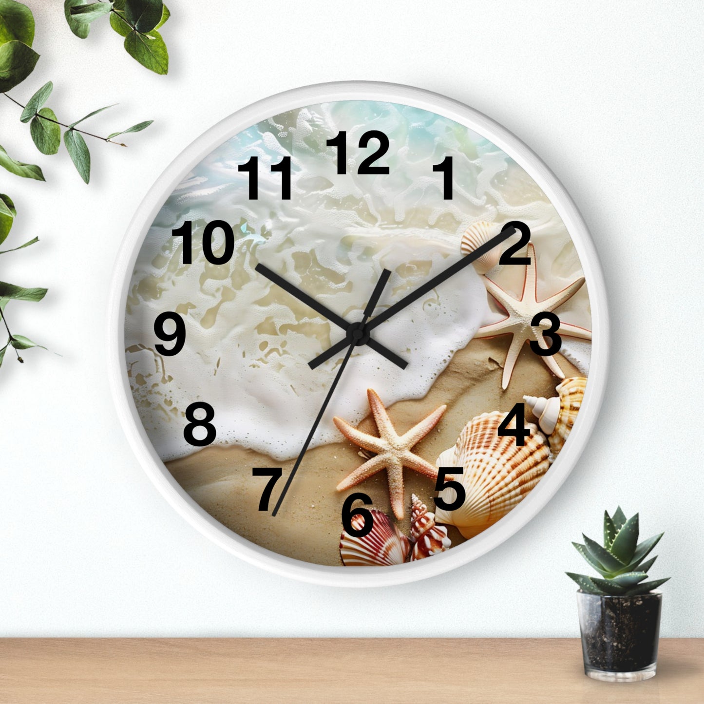 Beach Shells Wall Clock — Coastal Starfish Seaside Decor