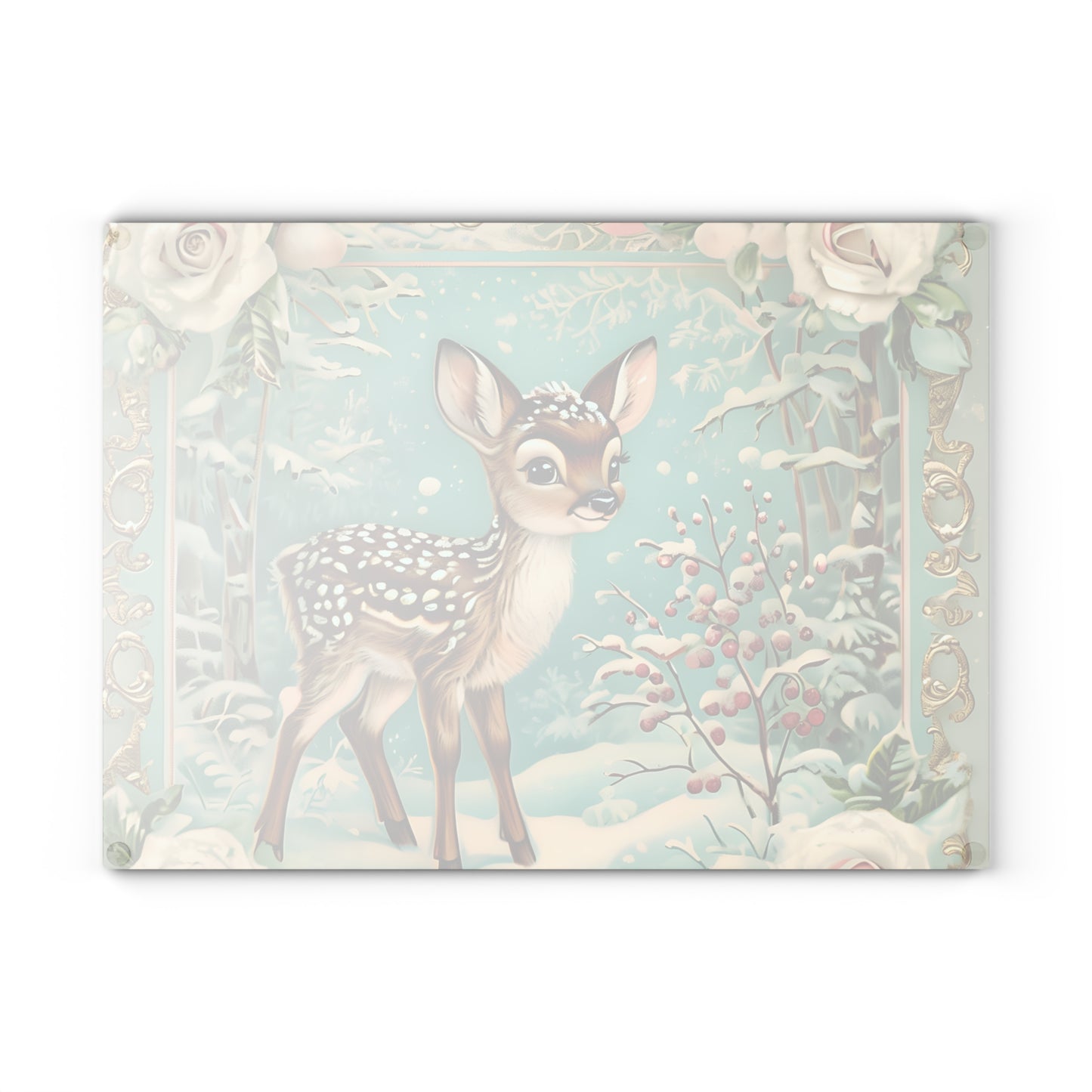 Winter Forest Deer Glass Cutting Board, Kitchen Décor, Unique Gift, Holiday Entertaining, Rustic Home Decor, Woodland Animal Design