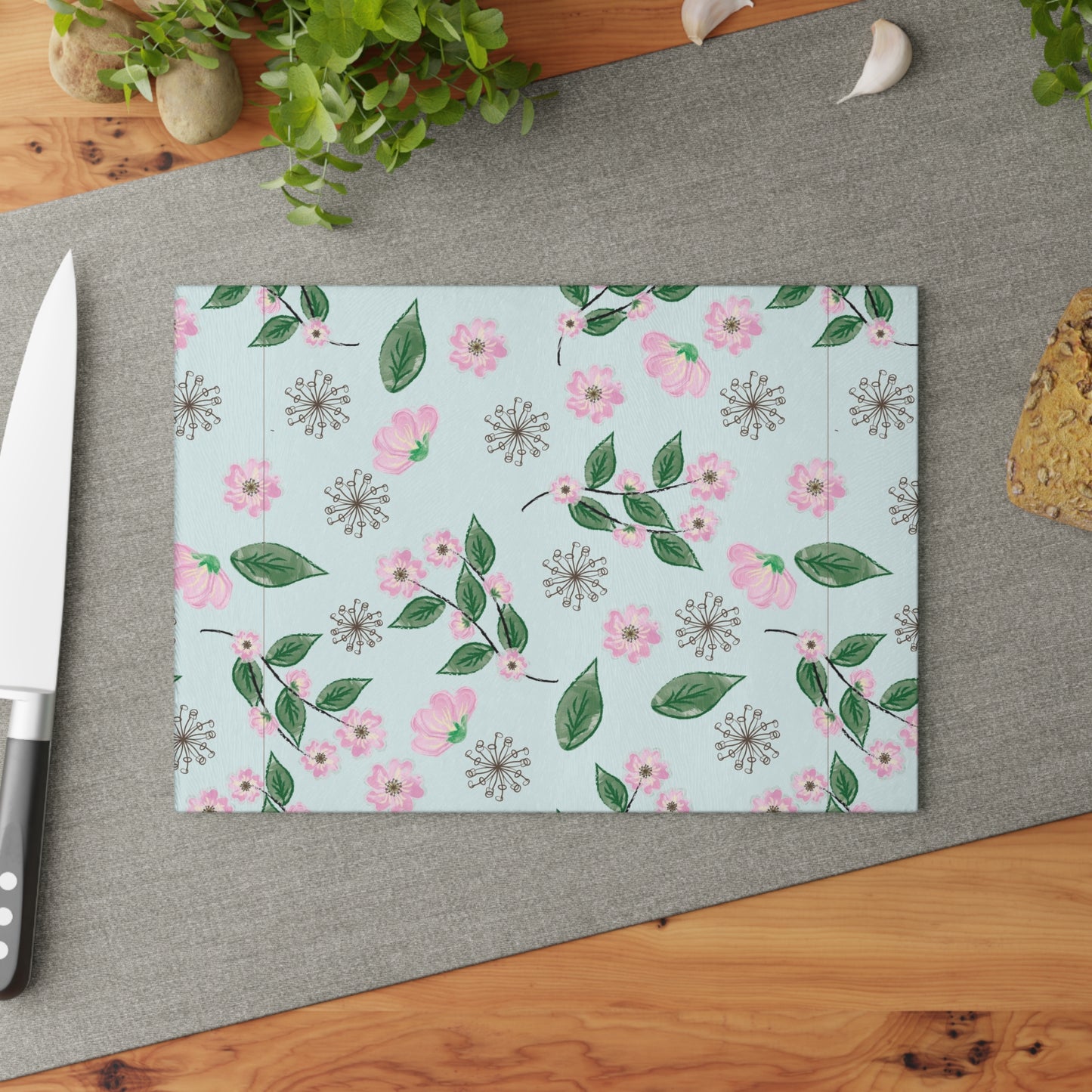 Floral Glass Cutting Board, Kitchen Decor, Gift for Garden Lovers, Wedding Registry, Mother’s Day Gift, Cooking Essential