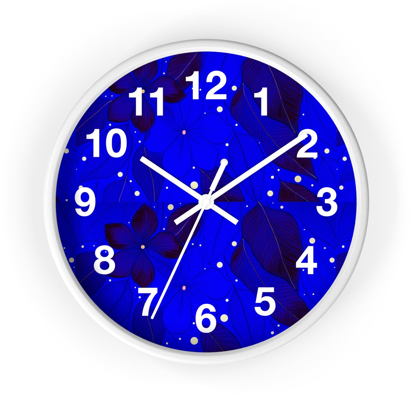 Elegant Floral Blue Wall Clock, Home Decor, Gift for Her, Modern Design, Office Timepiece, Blue Accent Clock