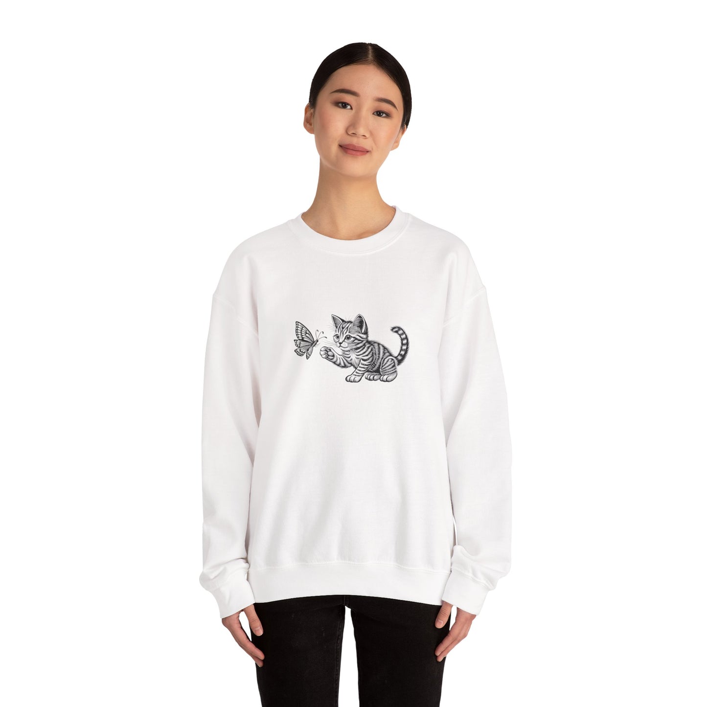 Kitten Butterfly Sweatshirt, Cozy Crewneck with Cat Art, Perfect Gift for Animal Lovers, Cute Sweatshirt for Relaxation & Everyday Wear