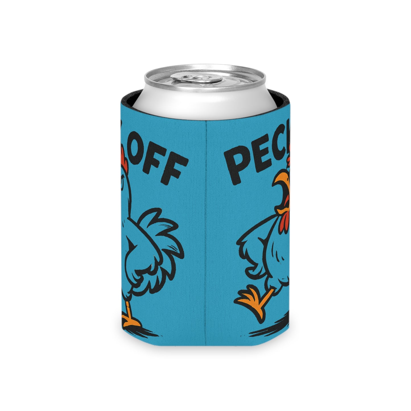 Can Cooler – 'Peck Off' Angry Rooster Drink Holder (Funny Farm Animal Koozie)