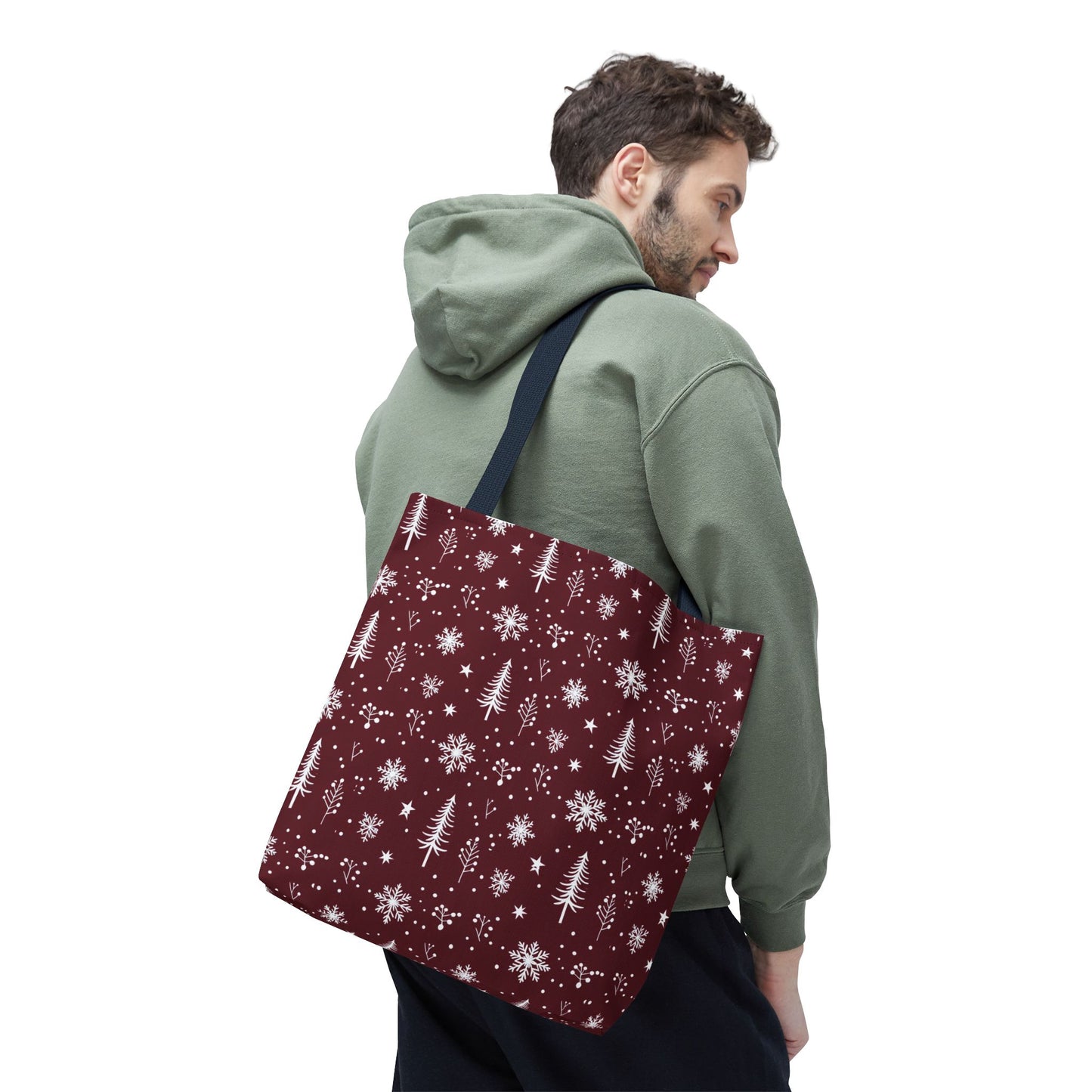 Christmas Snowflake Tote Bag – Burgundy Holiday Patterned Carryall
