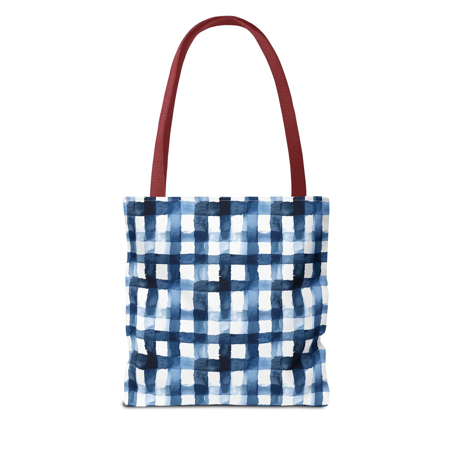 Blue Watercolor Plaid Tote Bag — Navy Check Pattern All-Over Print