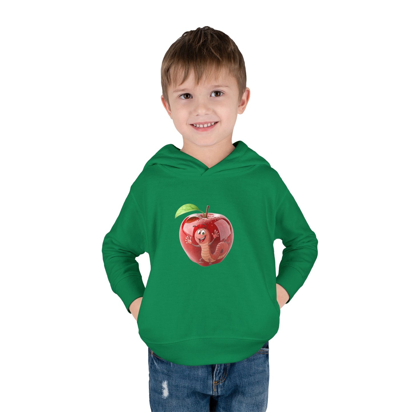 Cute Apple Toddler Pullover Fleece Hoodie - Cozy, Fun, Playful Kidswear, Perfect Gift for Birthdays, Play Dates, or Fall Outings