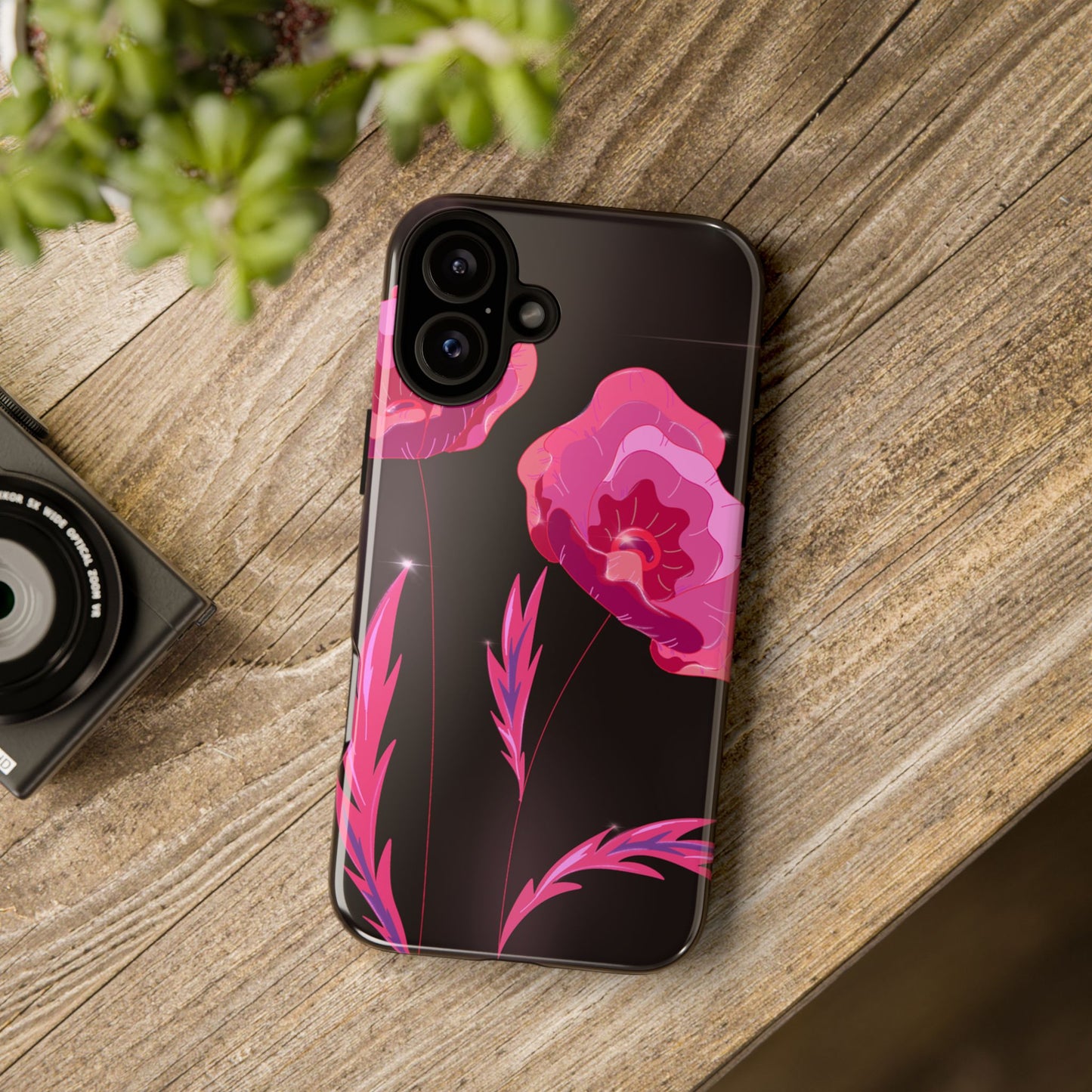 Floral iPhone Case | Tough Cases with Pink Poppy Design, Elegant Flower Phone Cover, Gift for Her, Spring Accessories, Chic Tech