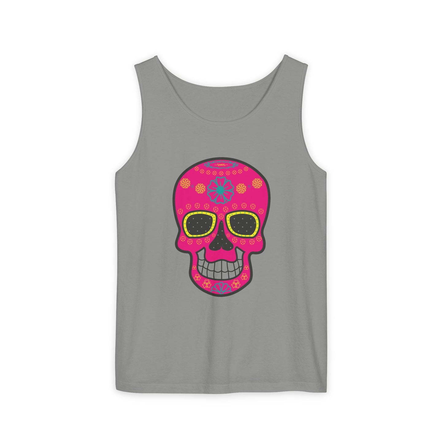 Colorful Dia de los Muertos Skull Tank Top, Unisex Summer Tee, Festival Wear