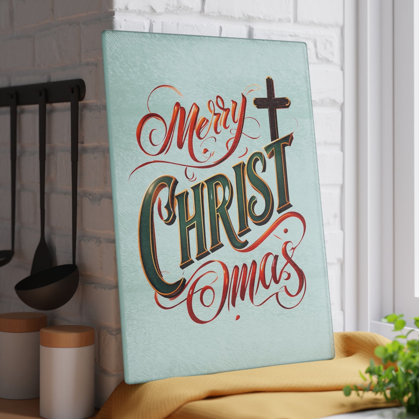 Glass Cutting Board - 'Merry Christmas' Festive Holiday Serving & Prep Board