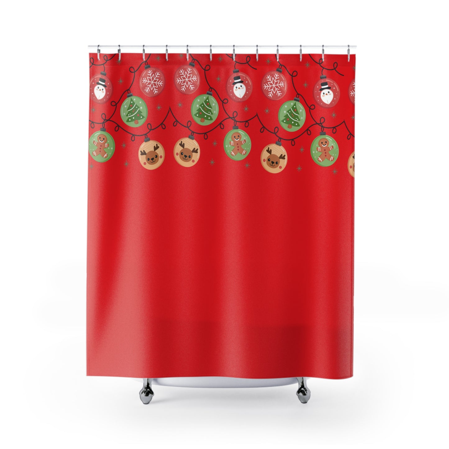 Festive Holiday Shower Curtains, Christmas Decor, Bathroom Accessories, Holiday Gift, Red Shower Curtain with Ornaments