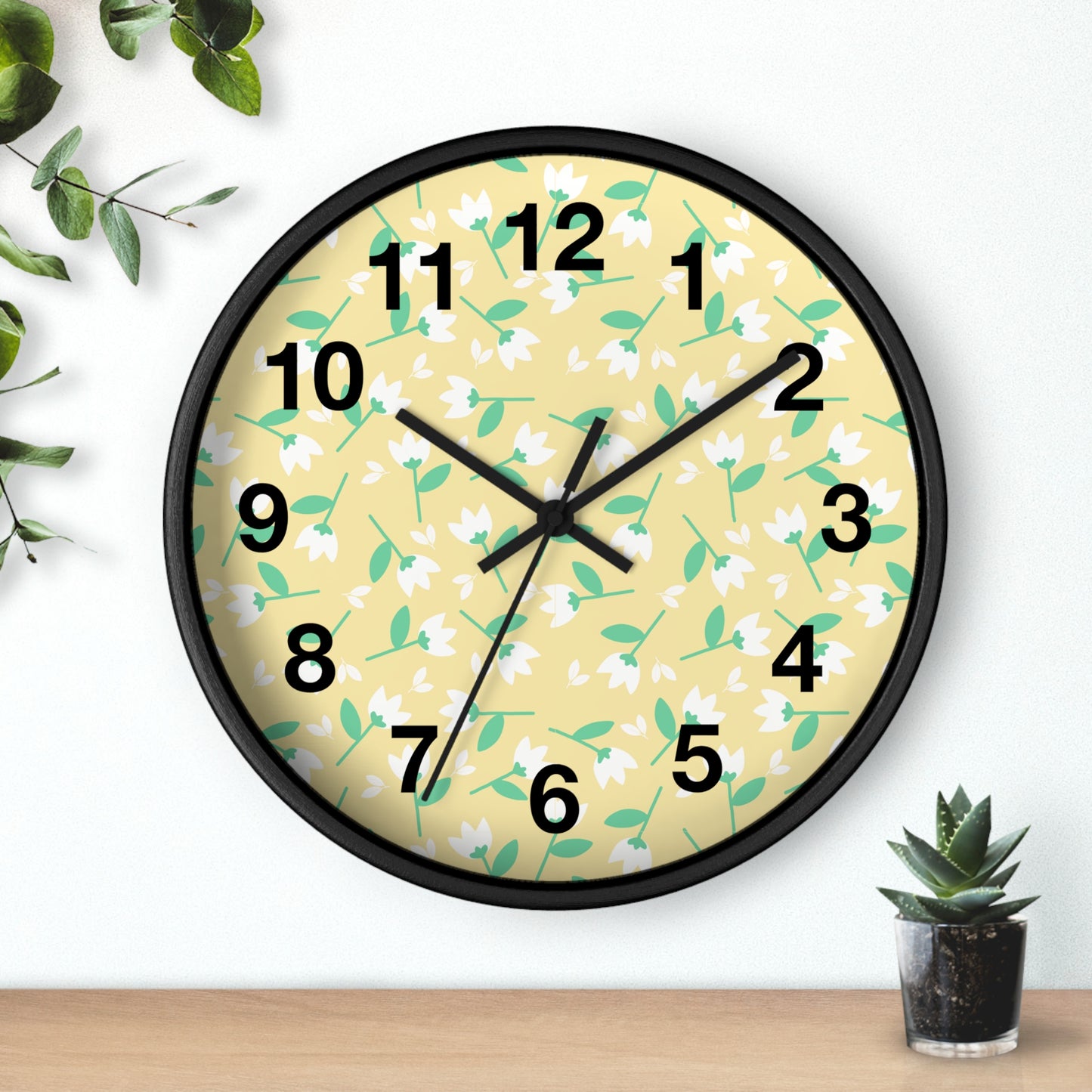Floral Yellow Wall Clock, Home Decor, Gift for Her, Spring Vibes, Kitchen Accessory, Mother's Day Gift