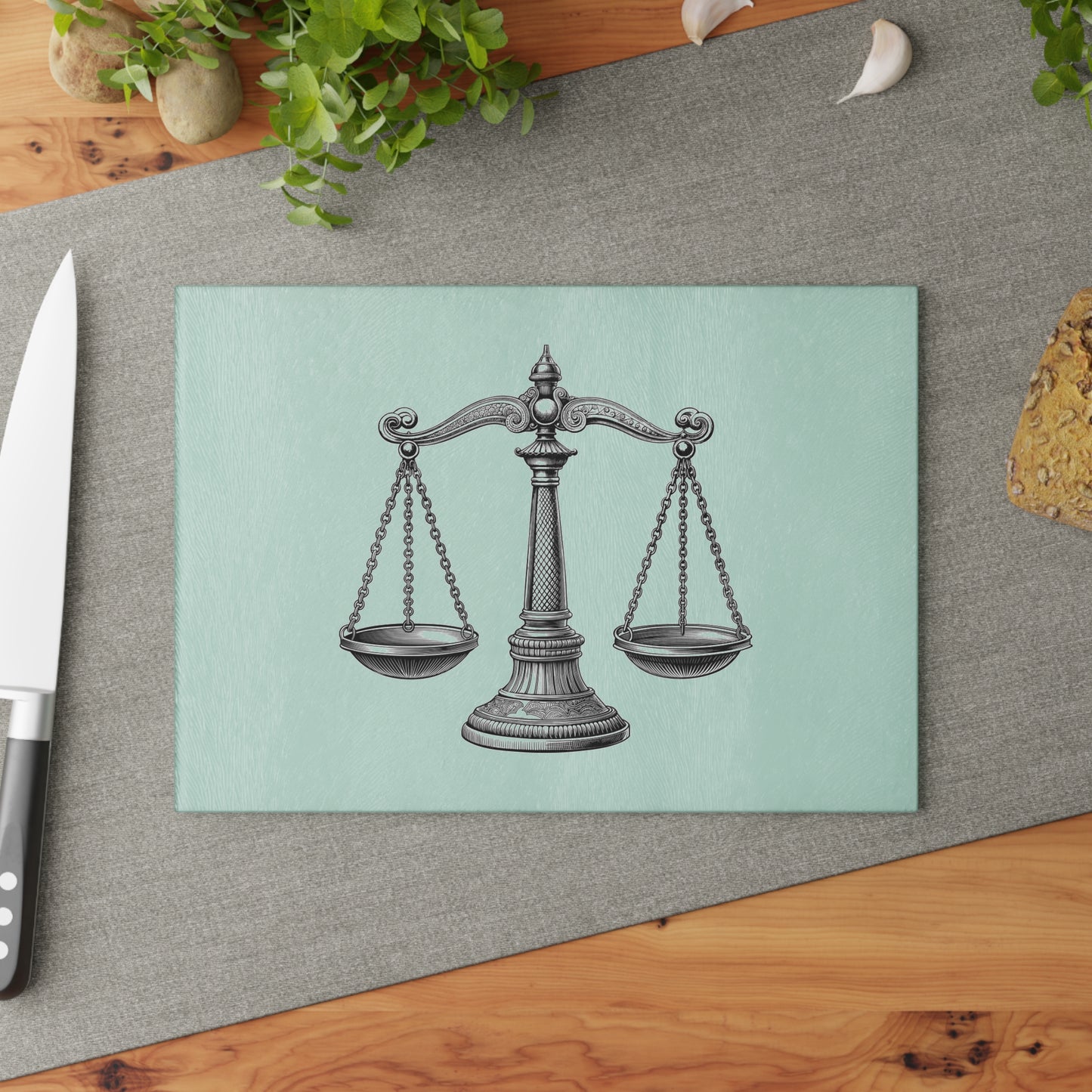 Elegant Justice Scale Glass Cutting Board, Gift for Lawyers, Kitchen Decor, Unique Wedding Gift, Housewarming Gift, Legal Theme