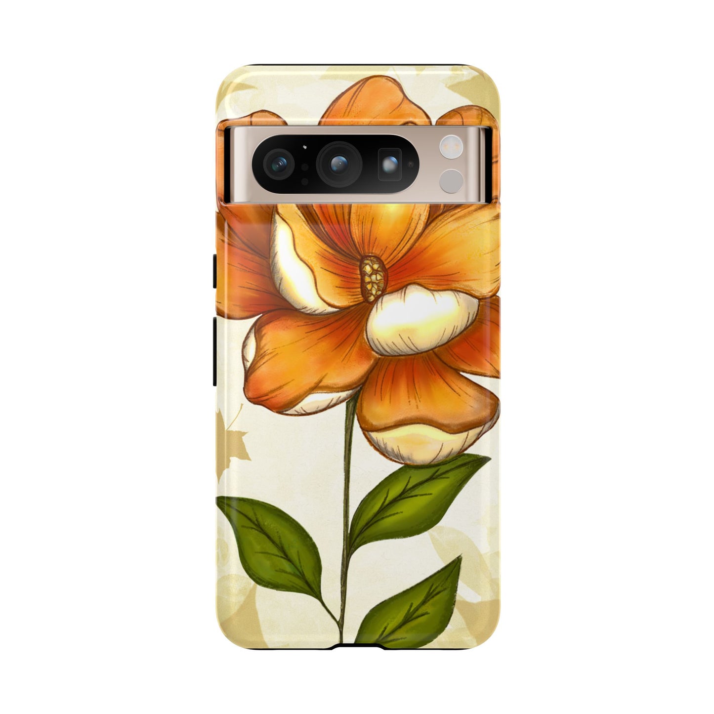 Floral Phone Case with Orange Flower Design, Tough Phone Cover, Floral Gift, Stylish Tech Accessory, Nature Lovers, Spring Vibes