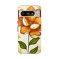 Floral Phone Case with Orange Flower Design, Tough Phone Cover, Floral Gift, Stylish Tech Accessory, Nature Lovers, Spring Vibes