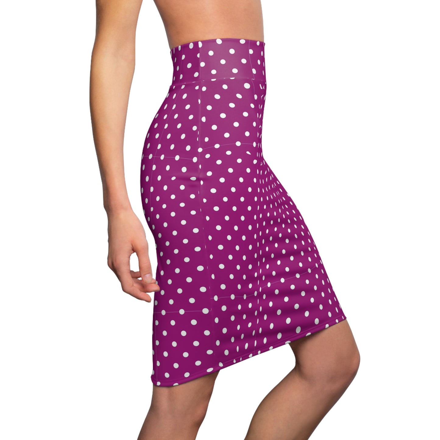 Purple Polka Dot Pencil Skirt — Retro Feminine Office & Party Wear